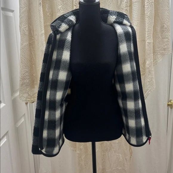 Talbots Black and White Checkered Sherpa Full Zip Jacket - Picture 9 of 10